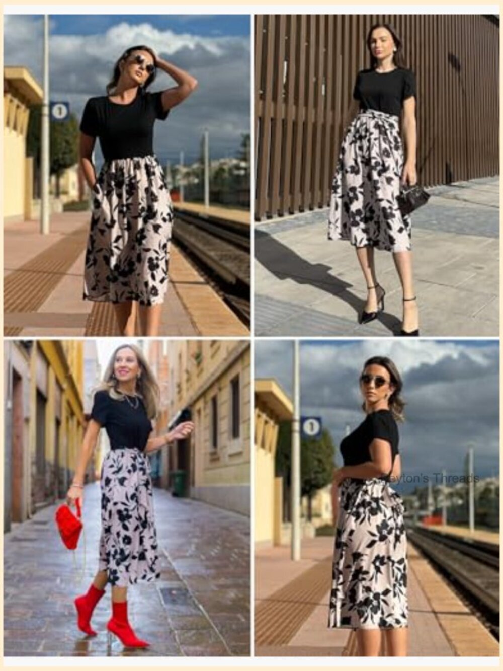 Midi Dress with Pockets, Floral T-Shirt Dress, Casual Beach Sundress for Women - Picture 5 of 7